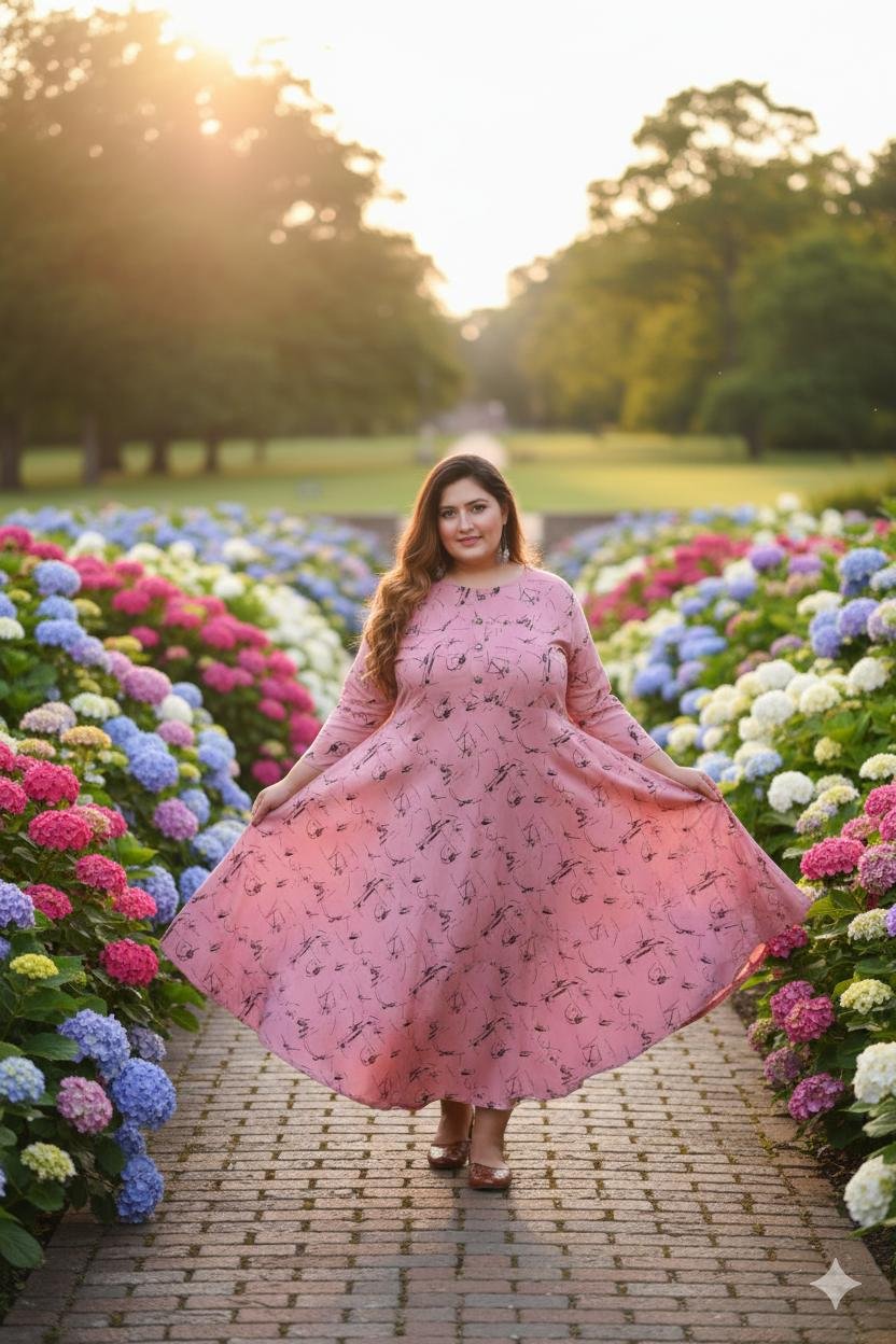 Pink Floral Plus Size Long Gown