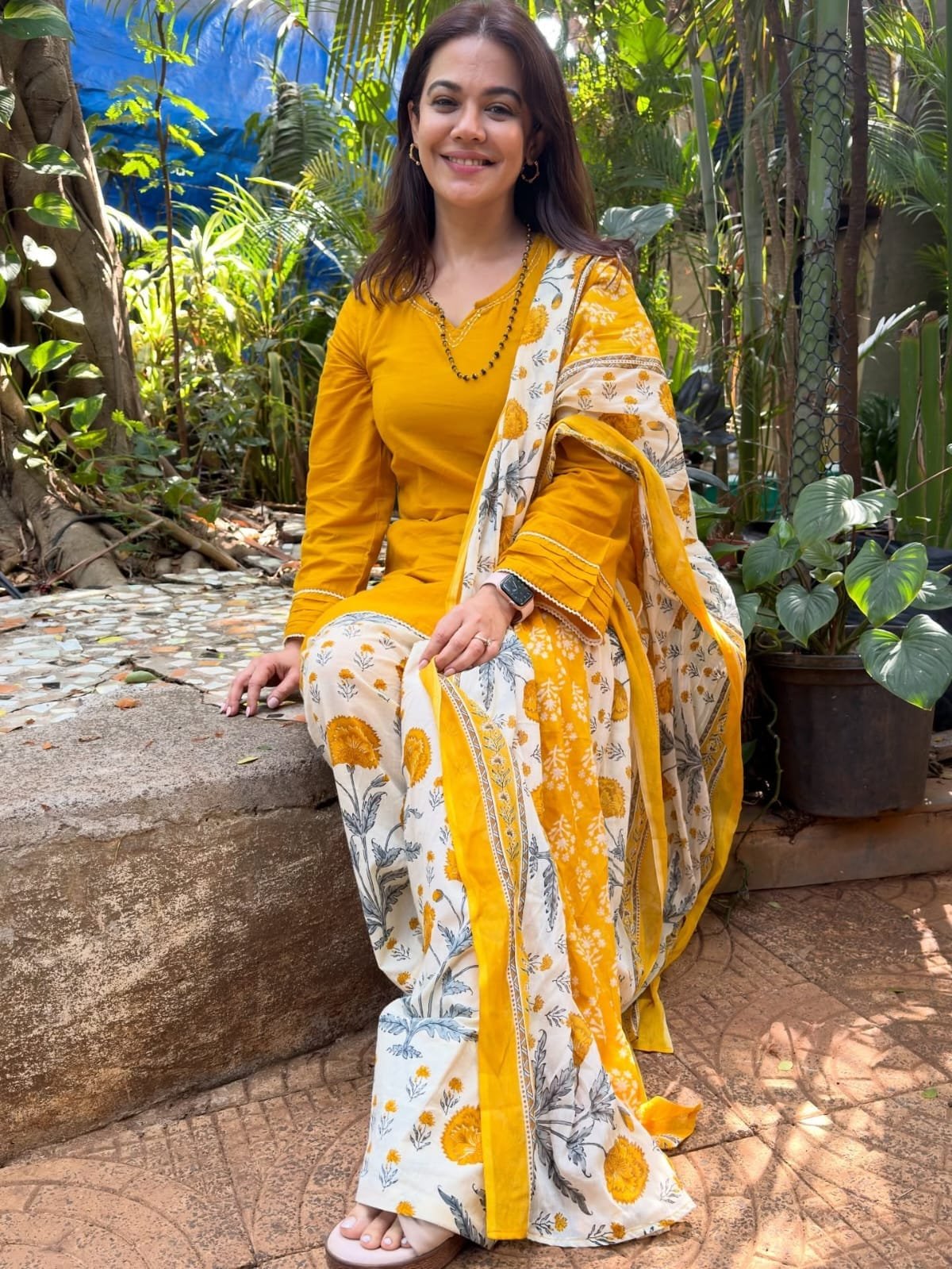 Yellow Embroidered Cotton Kurta Set
