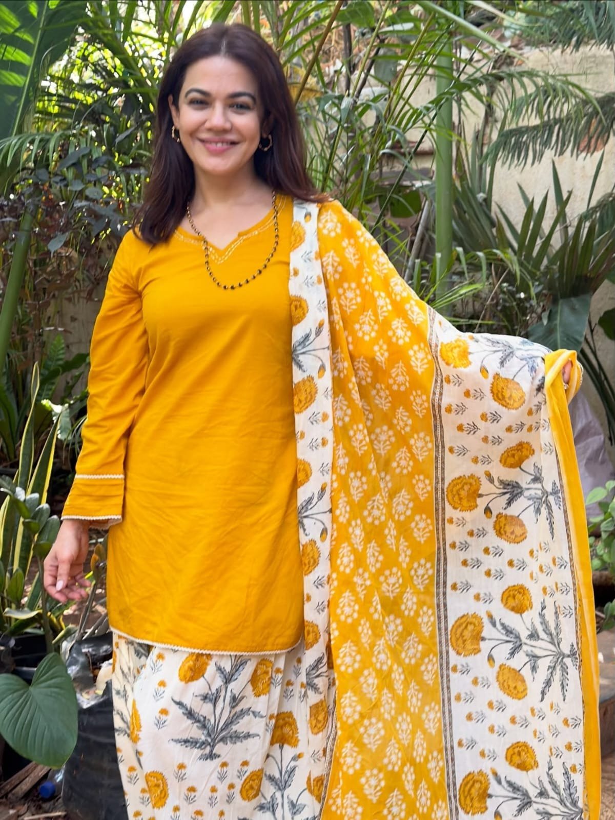 Yellow Embroidered Cotton Kurta Set