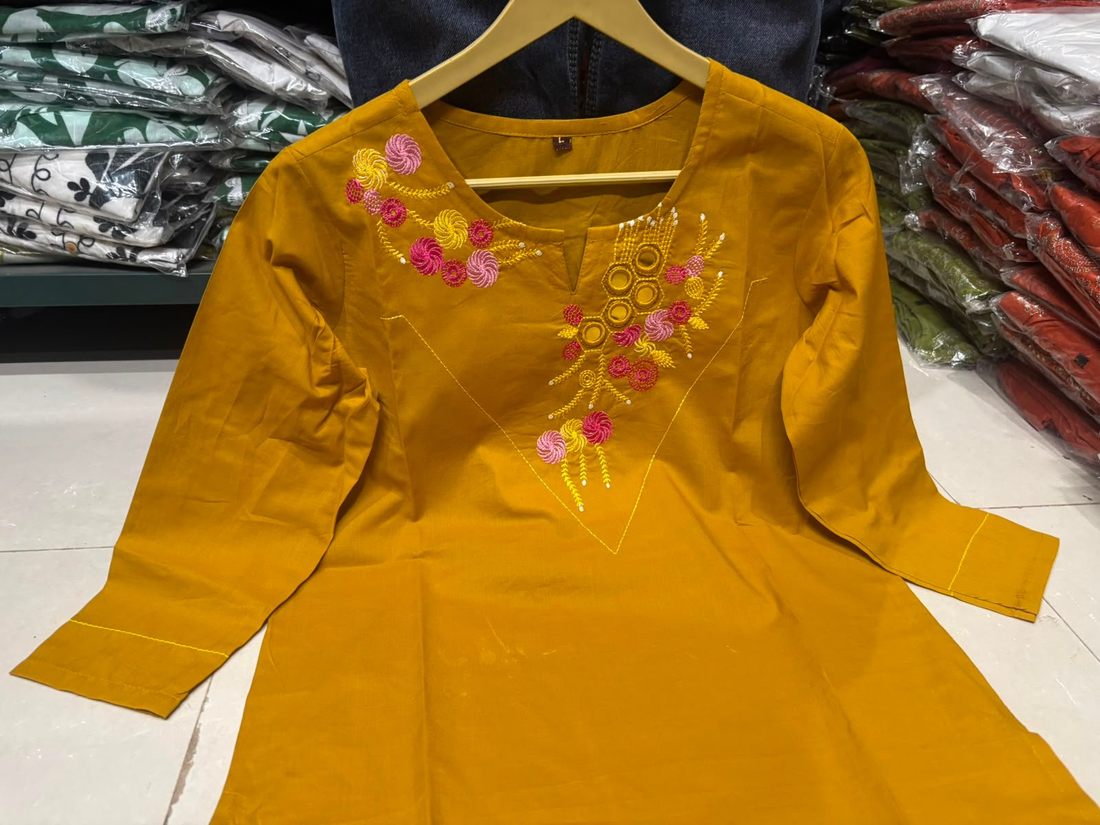 Yellow Cotton Anarkali Kurta Set