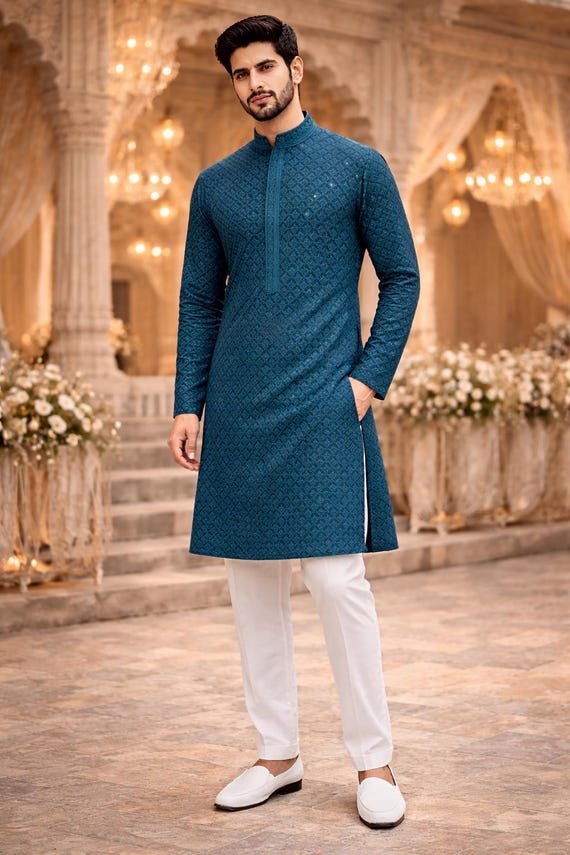 Men's Black Party Wear Kurta Pajama Set