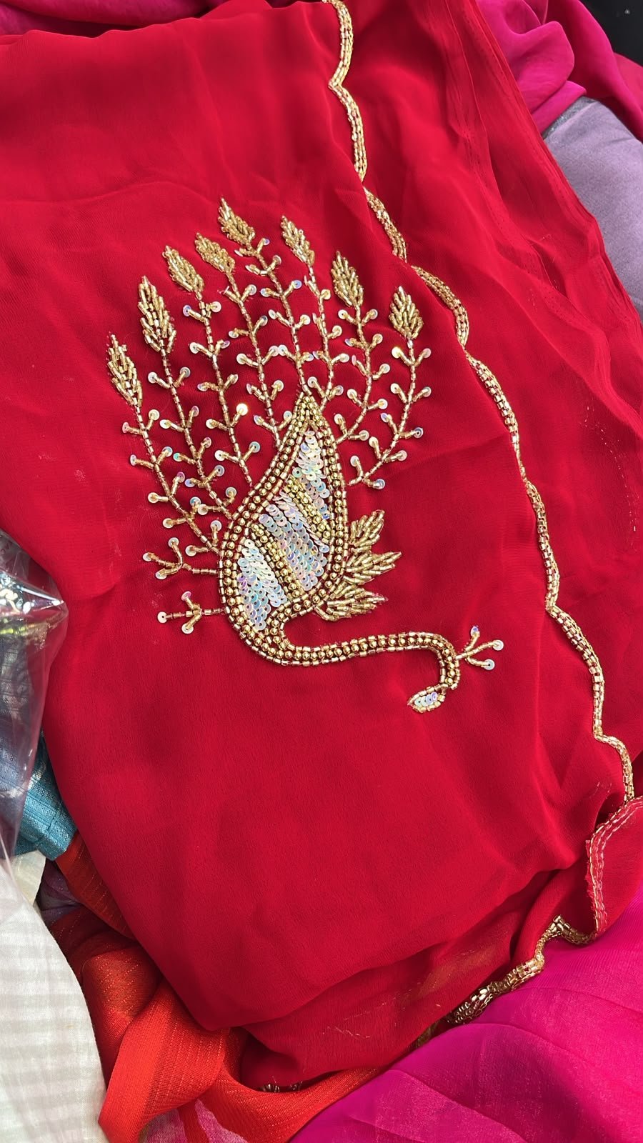 Peacock embodery sari